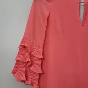 Vince Camuto Women's Chiffon Float Dress - Keyhole Front & Ruffle Sleeve